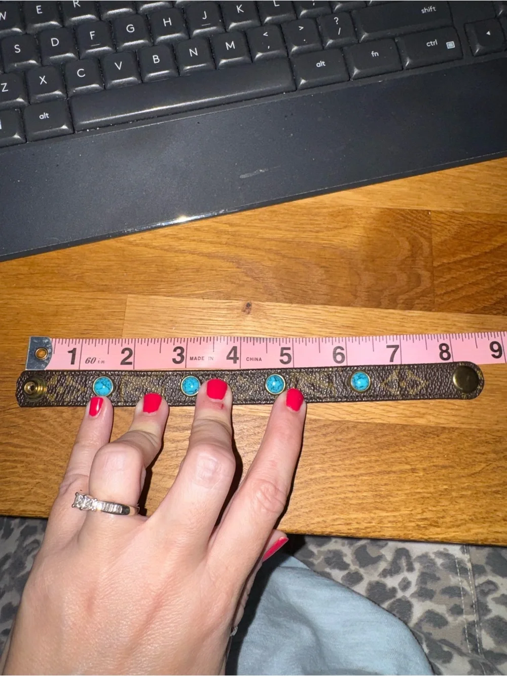 Brown Coated Canvas Bracelet with Turquoise Accent Studs